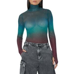 AFRM Zadie Rhinestone Long Sleeve Sheer Top - M Fall Ombre